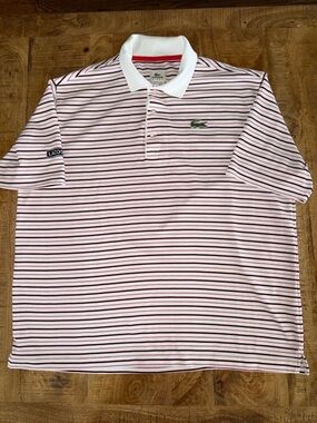 Lacoste Men’s White Polo with red and Black Stripes